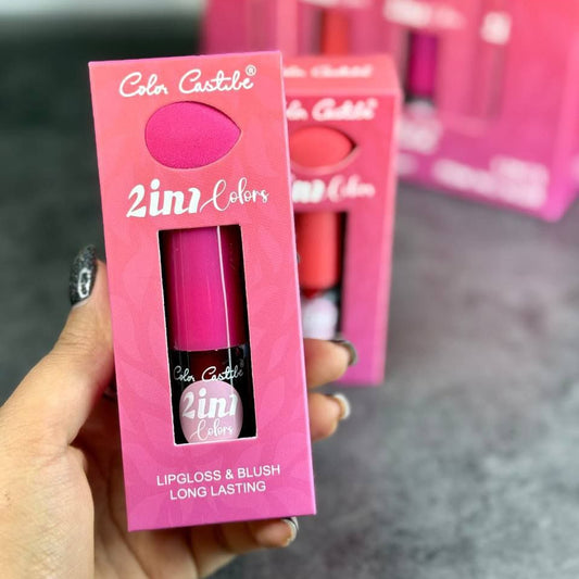Moccallure Professio2 in 1 Makeup Deal – Color Castile Lip Gloss &amp; Blush | Liquid Beauty Combo | Long-Lasting Radiance | Dual-Use Magicnal 18-Colors Lipstick Kit – Long-Lasting, Hydrating &amp; Compact | Unisex Makeup Set (Copy) - Pink